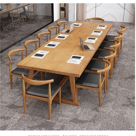 全实木办公桌 办公茶室接待泡茶桌椅组合 实木商务会议长桌
