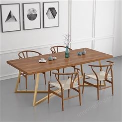 青岛会议桌椅厂家 长形实木自然边办公桌 现代简约会议桌椅组合