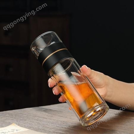 升级款泡茶杯 双层玻璃水杯定制茶水分离泡茶杯 礼品杯 广告创意礼品杯