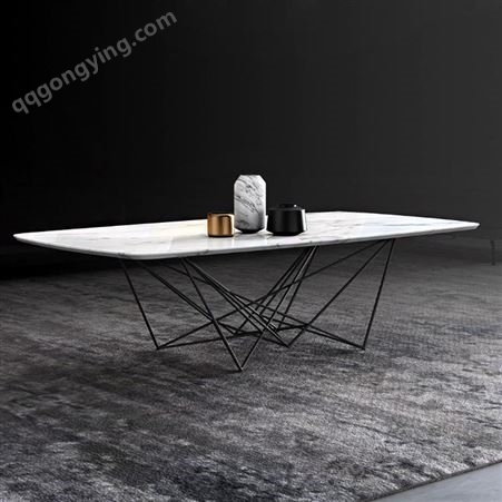 鼎富大理石茶几 样板房客厅铁艺长方形台桌