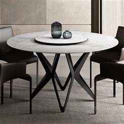 鼎富中式岩板圆形餐桌 大理石带转盘饭桌DF-218