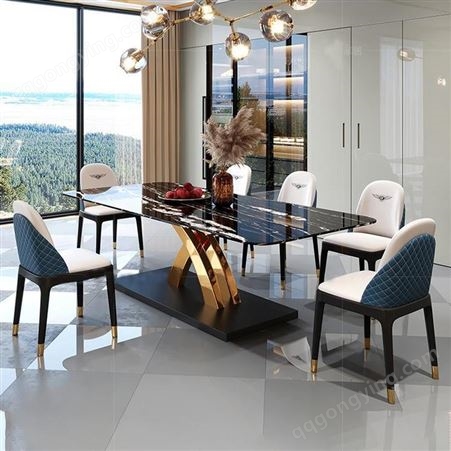 鼎富现代岩板伸缩长方形长餐桌意式极简餐桌椅组合DF-076