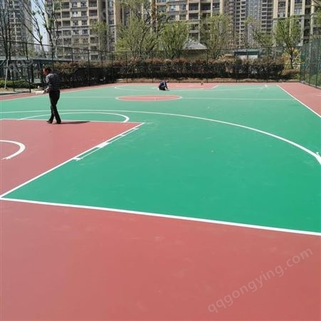 篮球场塑胶跑道施工 硅PU塑胶网球场 球场材料 幼儿园硅pu球场材料