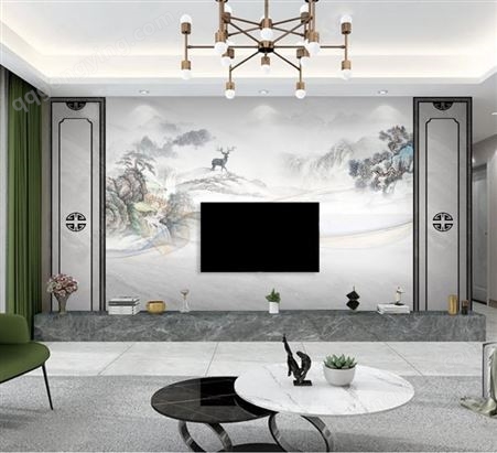  大理石电视背景墙现代简约轻奢悬空大板客厅装饰影视墙 一品瓷艺术背景墙