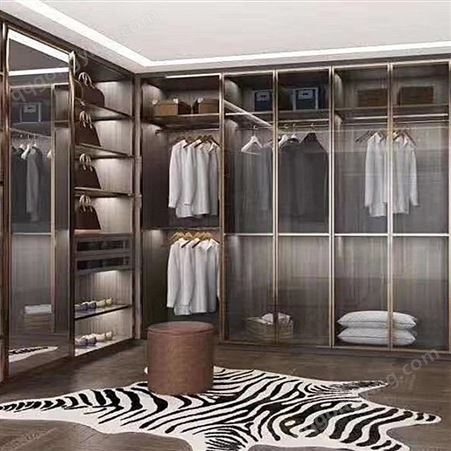 铝唯推拉式全铝衣柜整体定制 现代收纳储存简易玻璃门衣柜