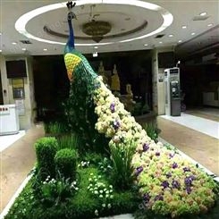 景观花孔雀 花雕塑 云南大厅门口仿真花植物装饰