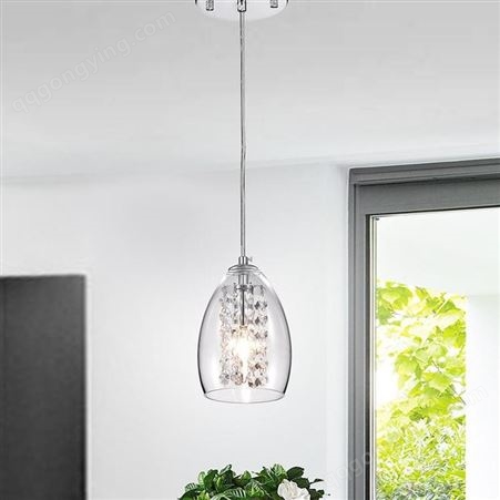 欧美风镀铬现代金属透明玻璃吊灯溢美室内装饰单头水晶吊灯