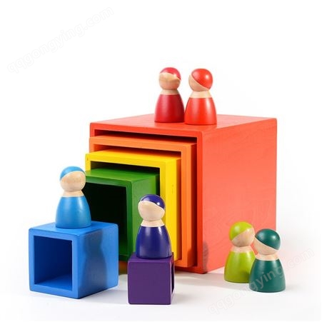 彩虹拼装益智幼儿园儿童木制12色隧道玩具男女孩成人大号积木