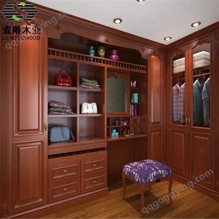 新中式实木衣柜四门五门衣柜卧室家具 森雕轻奢中国风木质衣柜