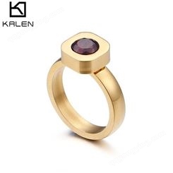 卡轮新款 韩版简约时尚金色钛钢戒指 个性皓石女款戒指 一件代发