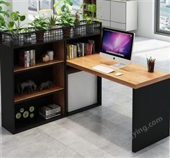 办公家具现代简约实木办公桌公司职员单人台式电脑桌创意带隔断书架工位桌JY-W-157