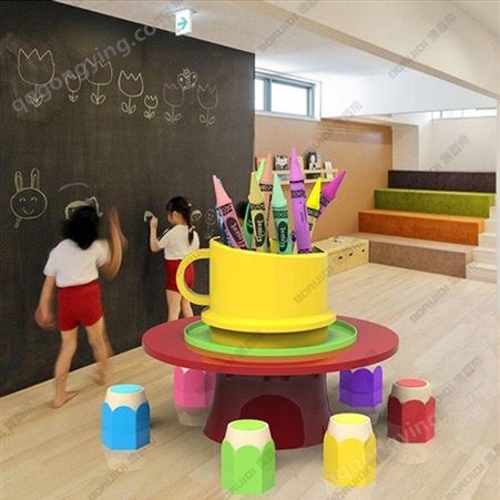 博睿帝 创意组合玻璃钢铅笔桌椅 商场休闲椅 美陈儿童幼儿园早教多彩矮凳